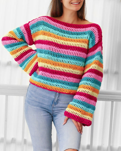 IRIS Sweater Crochet Pattern | Colorful Wide-Sleeve Pullover | PDF (XS–3XL) - Hakel Liebe