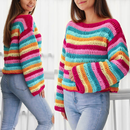 IRIS Sweater Crochet Pattern | Colorful Wide-Sleeve Pullover | PDF (XS–3XL) - Hakel Liebe