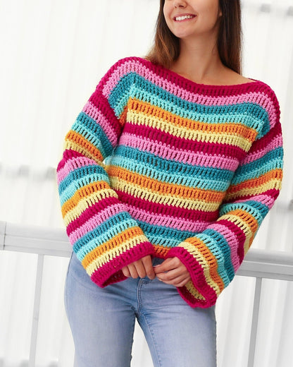 IRIS Sweater Crochet Pattern | Colorful Wide-Sleeve Pullover | PDF (XS–3XL) - Hakel Liebe