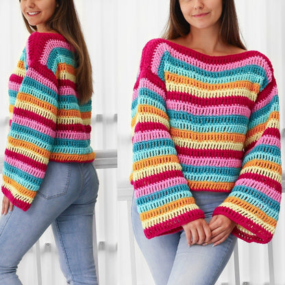 IRIS Sweater Crochet Pattern | Colorful Wide-Sleeve Pullover | PDF (XS–3XL) - Hakel Liebe