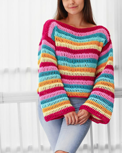 IRIS Sweater Crochet Pattern | Colorful Wide-Sleeve Pullover | PDF (XS–3XL) - Hakel Liebe