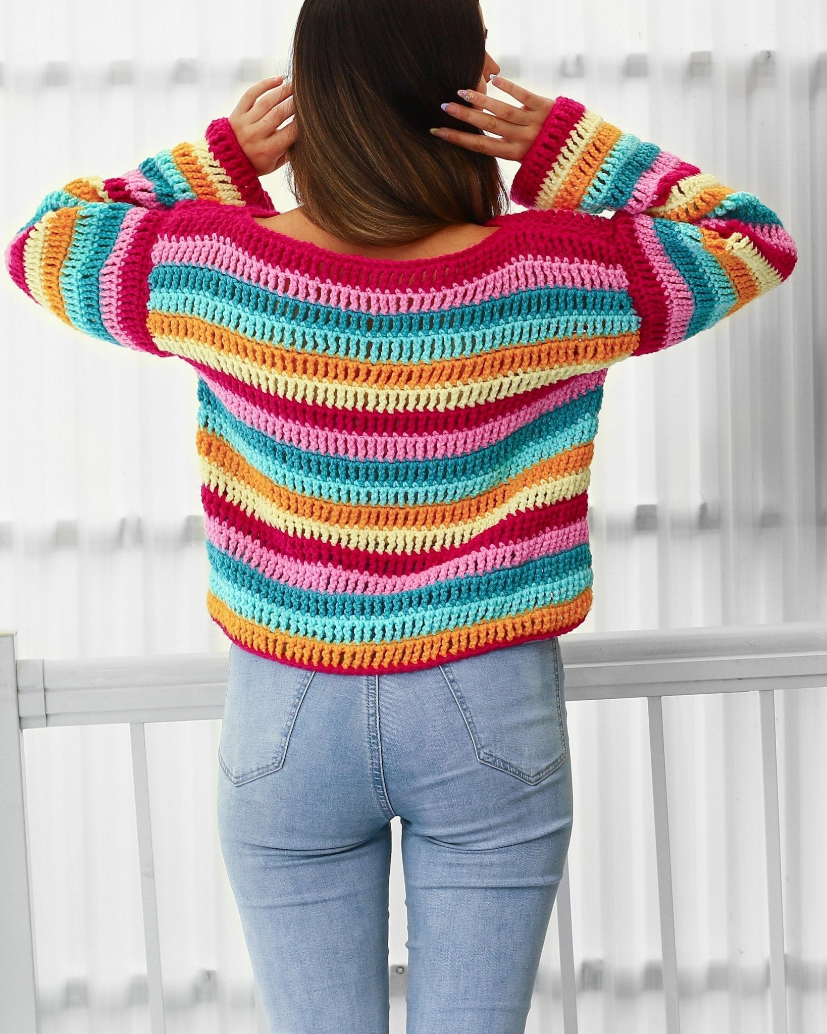 IRIS Sweater Crochet Pattern | Colorful Wide-Sleeve Pullover | PDF (XS–3XL) - Hakel Liebe