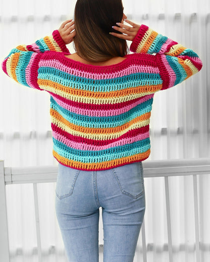 IRIS Sweater Crochet Pattern | Colorful Wide-Sleeve Pullover | PDF (XS–3XL) - Hakel Liebe