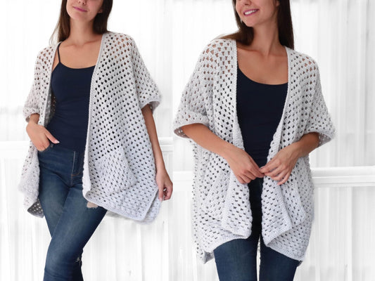 JOSIE Poncho-Cardigan Crochet Pattern | Granny Stitch with Pocket & Slit Options | PDF (XS–4XL) - Hakel Liebe