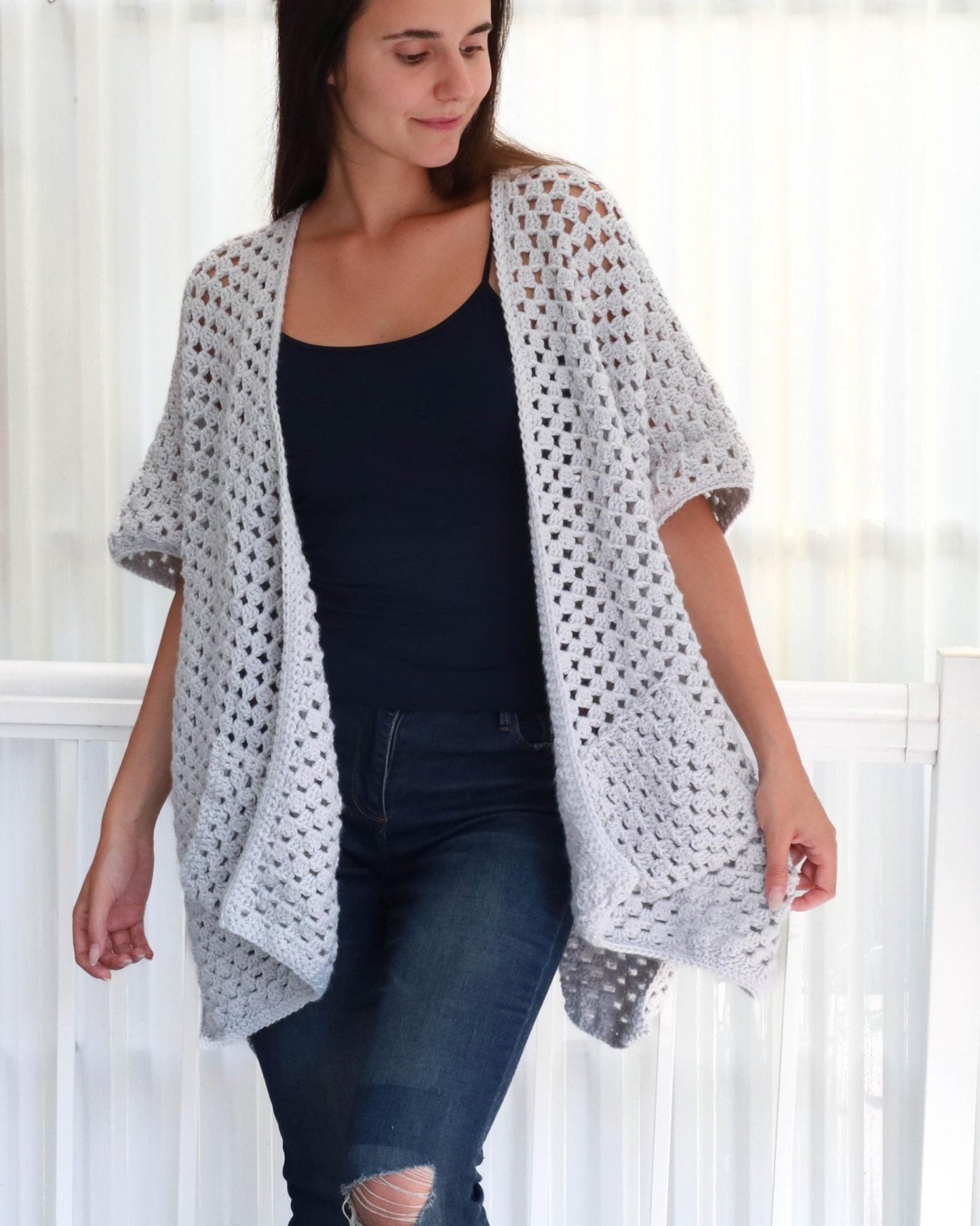 JOSIE Poncho-Cardigan Crochet Pattern | Granny Stitch with Pocket & Slit Options | PDF (XS–4XL) - Hakel Liebe