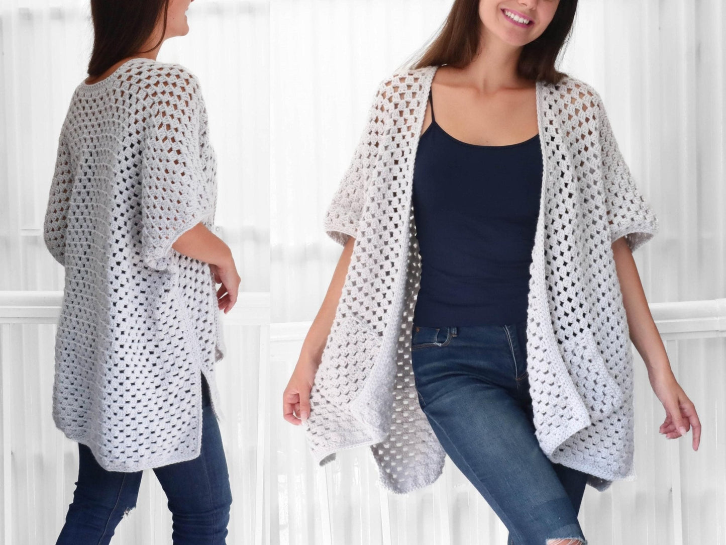 JOSIE Poncho-Cardigan Crochet Pattern | Granny Stitch with Pocket & Slit Options | PDF (XS–4XL) - Hakel Liebe