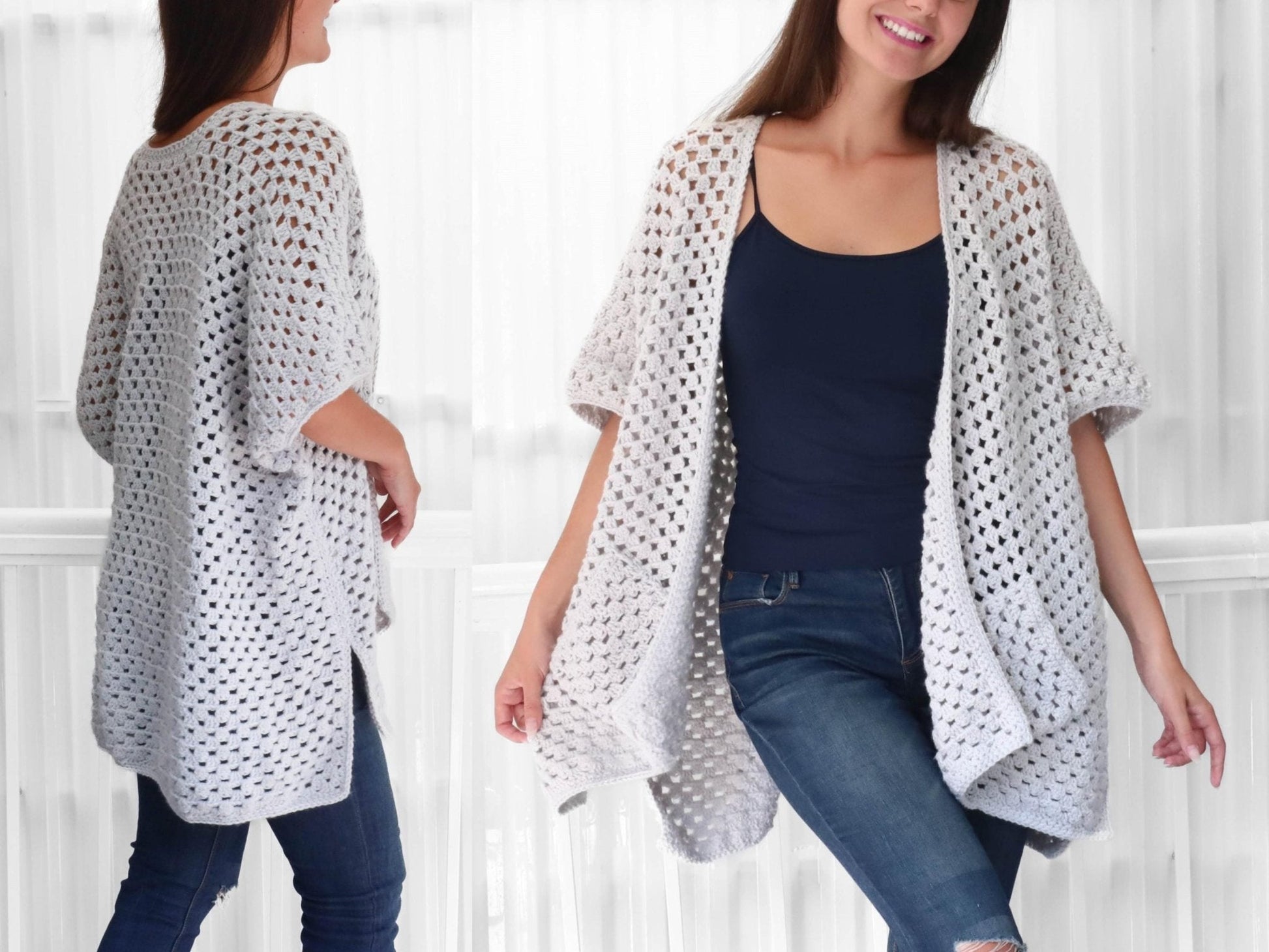 JOSIE Poncho-Cardigan Crochet Pattern | Granny Stitch with Pocket & Slit Options | PDF (XS–4XL) - Hakel Liebe