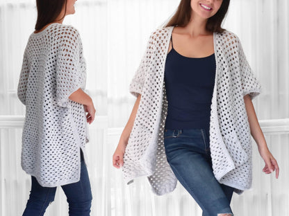 JOSIE Poncho-Cardigan Crochet Pattern | Granny Stitch with Pocket & Slit Options | PDF (XS–4XL) - Hakel Liebe