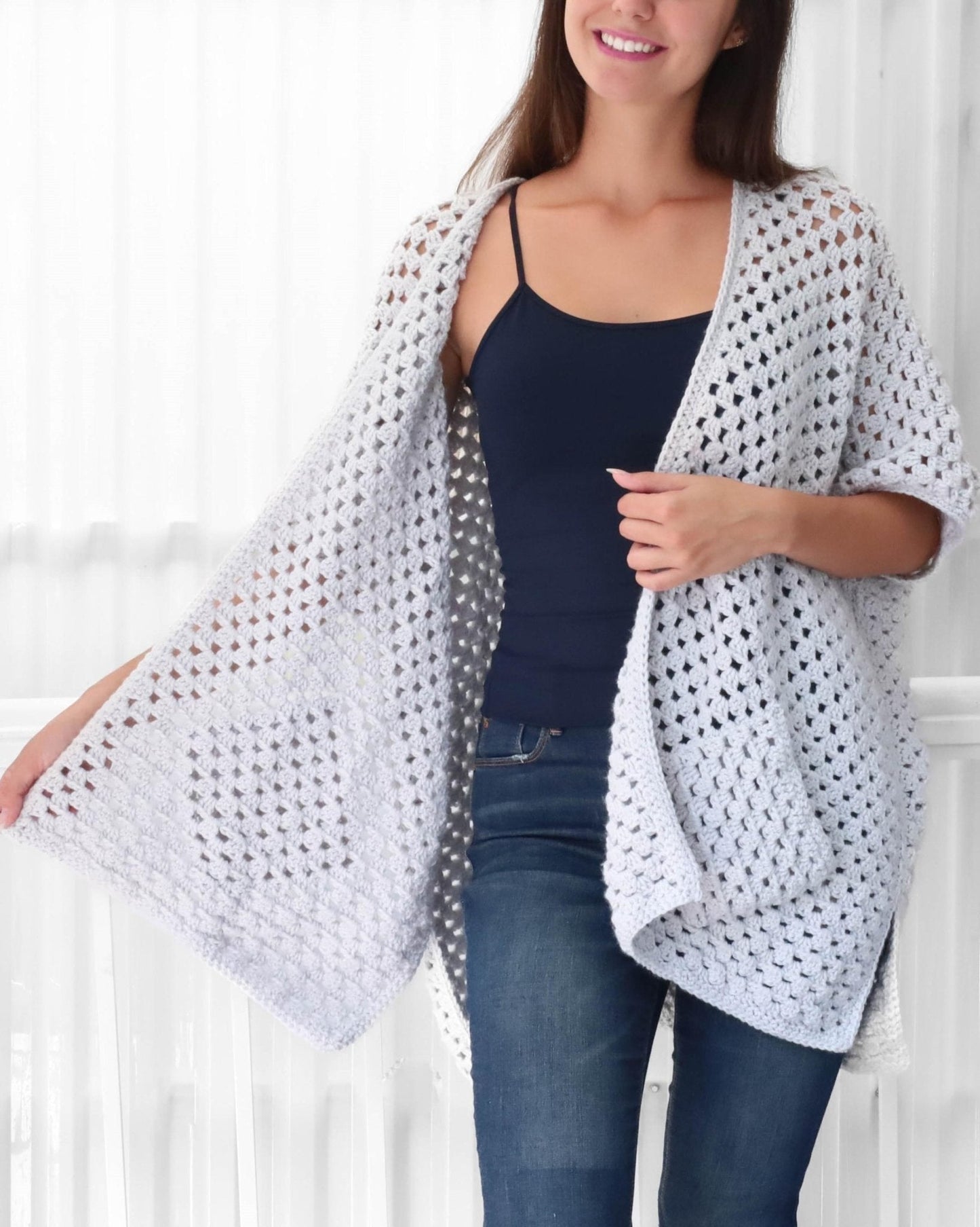 JOSIE Poncho-Cardigan Crochet Pattern | Granny Stitch with Pocket & Slit Options | PDF (XS–4XL) - Hakel Liebe