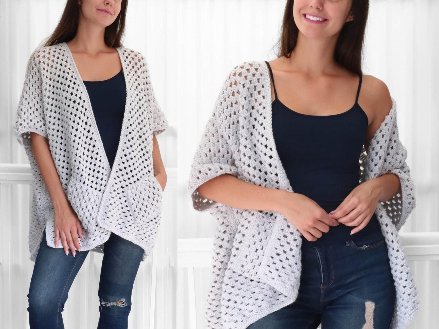 JOSIE Poncho-Cardigan Crochet Pattern | Granny Stitch with Pocket & Slit Options | PDF (XS–4XL) - Hakel Liebe