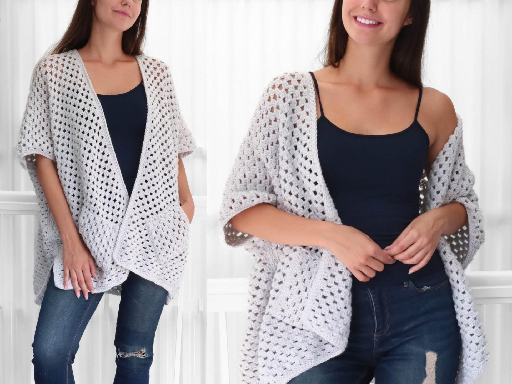 JOSIE Poncho-Cardigan Crochet Pattern | Granny Stitch with Pocket & Slit Options | PDF (XS–4XL) - Hakel Liebe