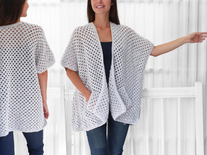 JOSIE Poncho-Cardigan Crochet Pattern | Granny Stitch with Pocket & Slit Options | PDF (XS–4XL) - Hakel Liebe