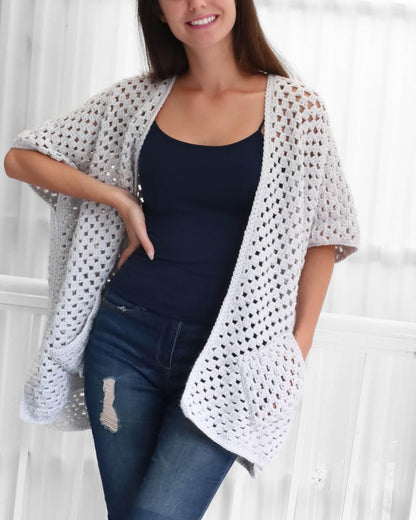 JOSIE Poncho-Cardigan Crochet Pattern | Granny Stitch with Pocket & Slit Options | PDF (XS–4XL) - Hakel Liebe