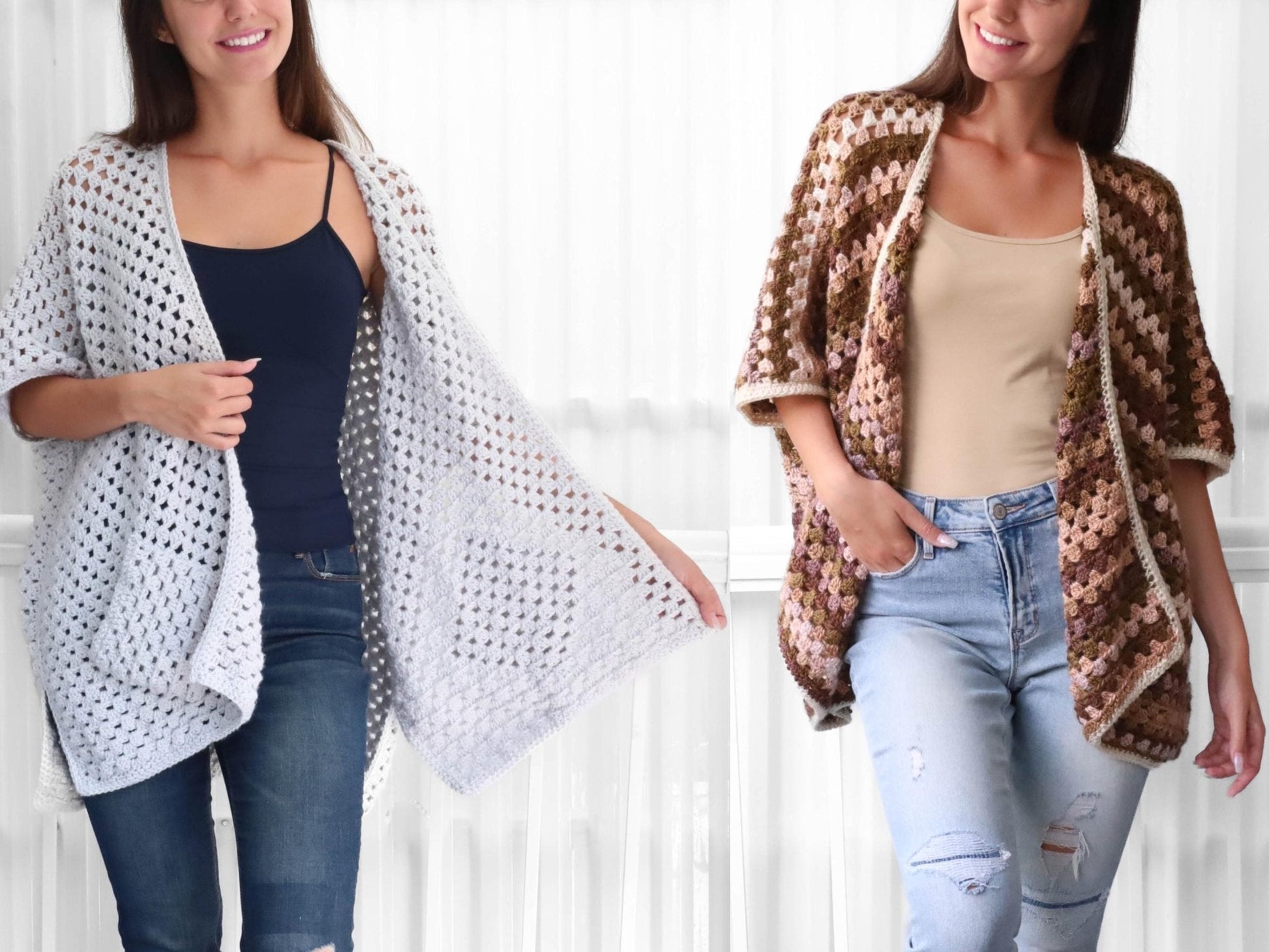 JOSIE Poncho-Cardigan Crochet Pattern | Granny Stitch with Pocket & Slit Options | PDF (XS–4XL) - Hakel Liebe