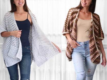 JOSIE Poncho-Cardigan Crochet Pattern | Granny Stitch with Pocket & Slit Options | PDF (XS–4XL) - Hakel Liebe