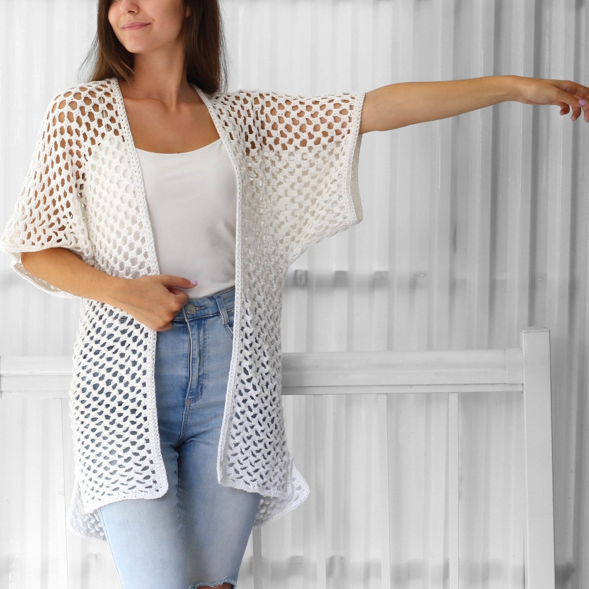 KINSLEY Kimono Cardigan Crochet Pattern | Light Layer, Minimal Seams | PDF (XS–3XL) - Hakel Liebe