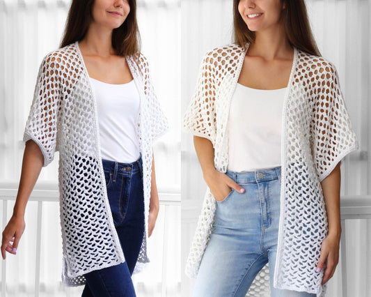 KINSLEY Kimono Cardigan Crochet Pattern | Light Layer, Minimal Seams | PDF (XS–3XL) - Hakel Liebe