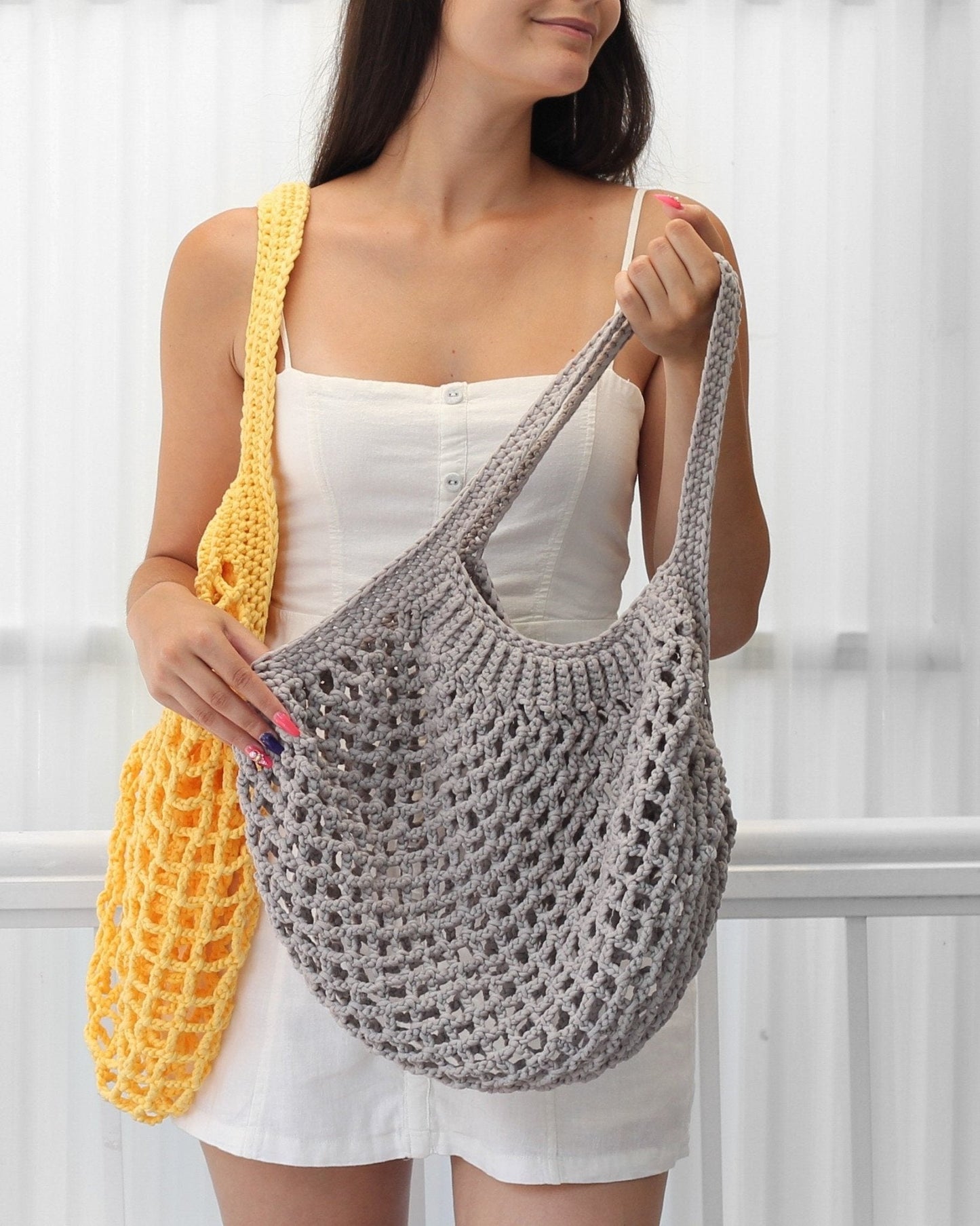 LILLE French Market Bag Crochet Pattern | Classic Mesh Tote in 4 Sizes | PDF - Hakel Liebe