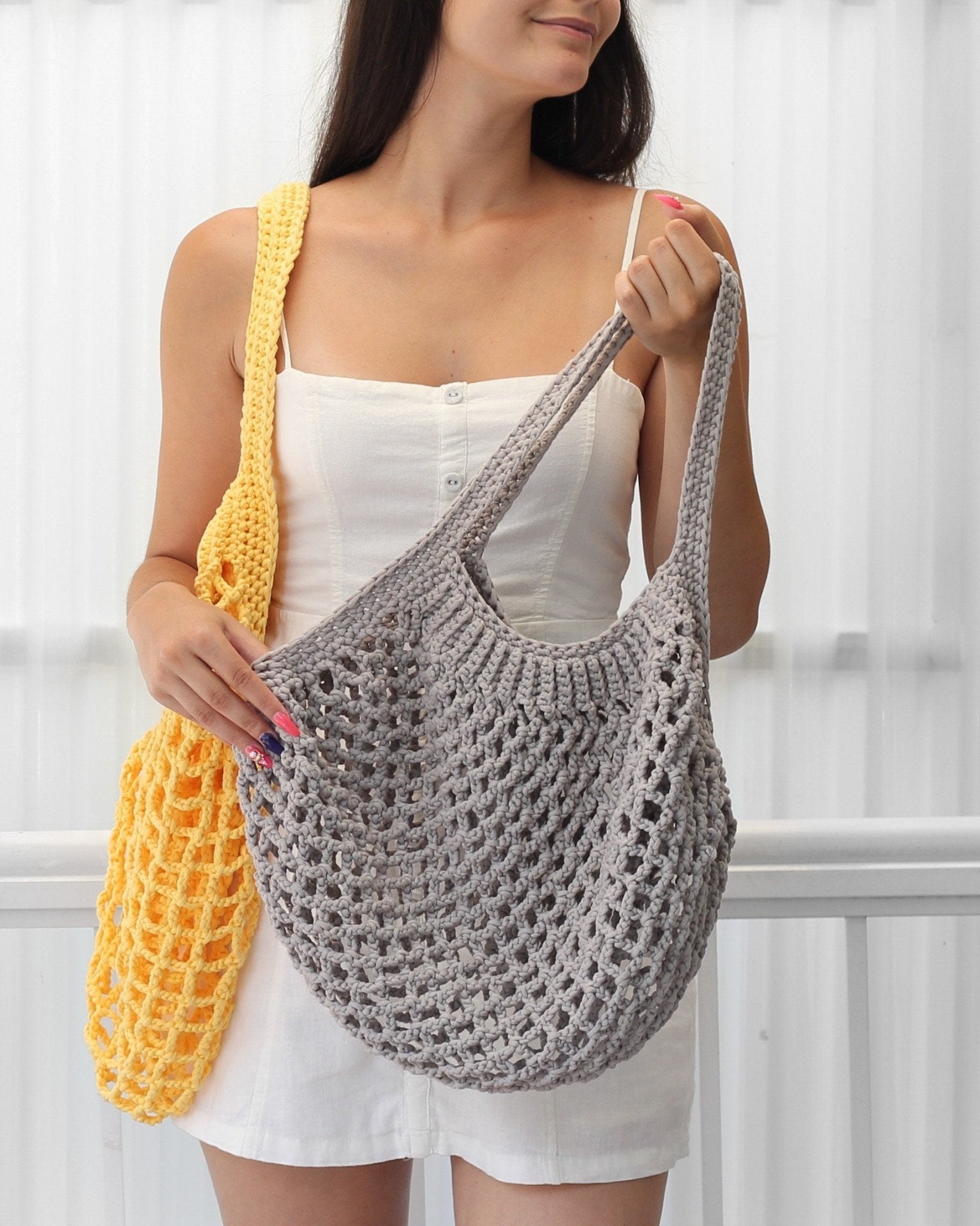 LILLE French Market Bag Crochet Pattern | Classic Mesh Tote in 4 Sizes | PDF - Hakel Liebe