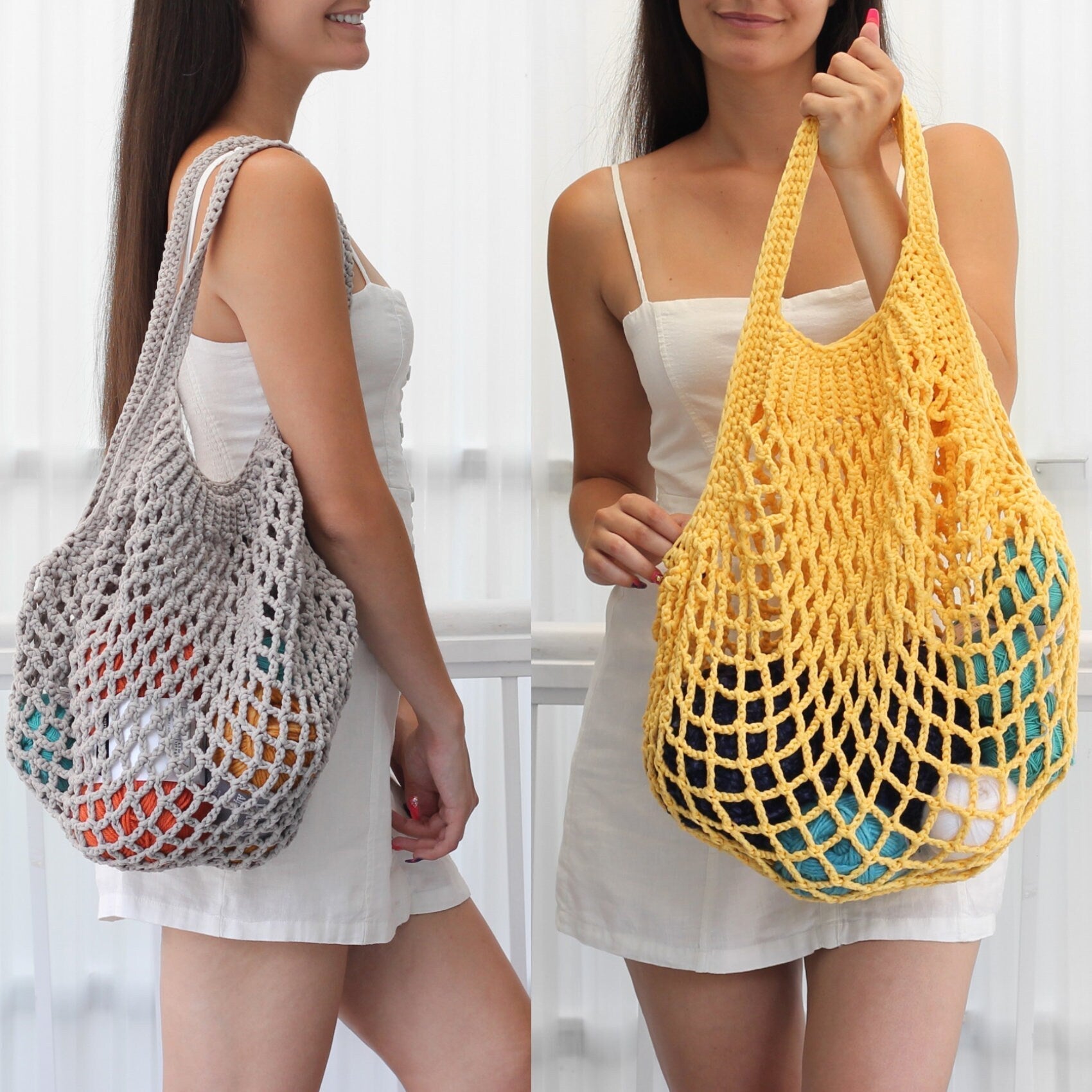 LILLE French Market Bag Crochet Pattern | Classic Mesh Tote in 4 Sizes | PDF - Hakel Liebe