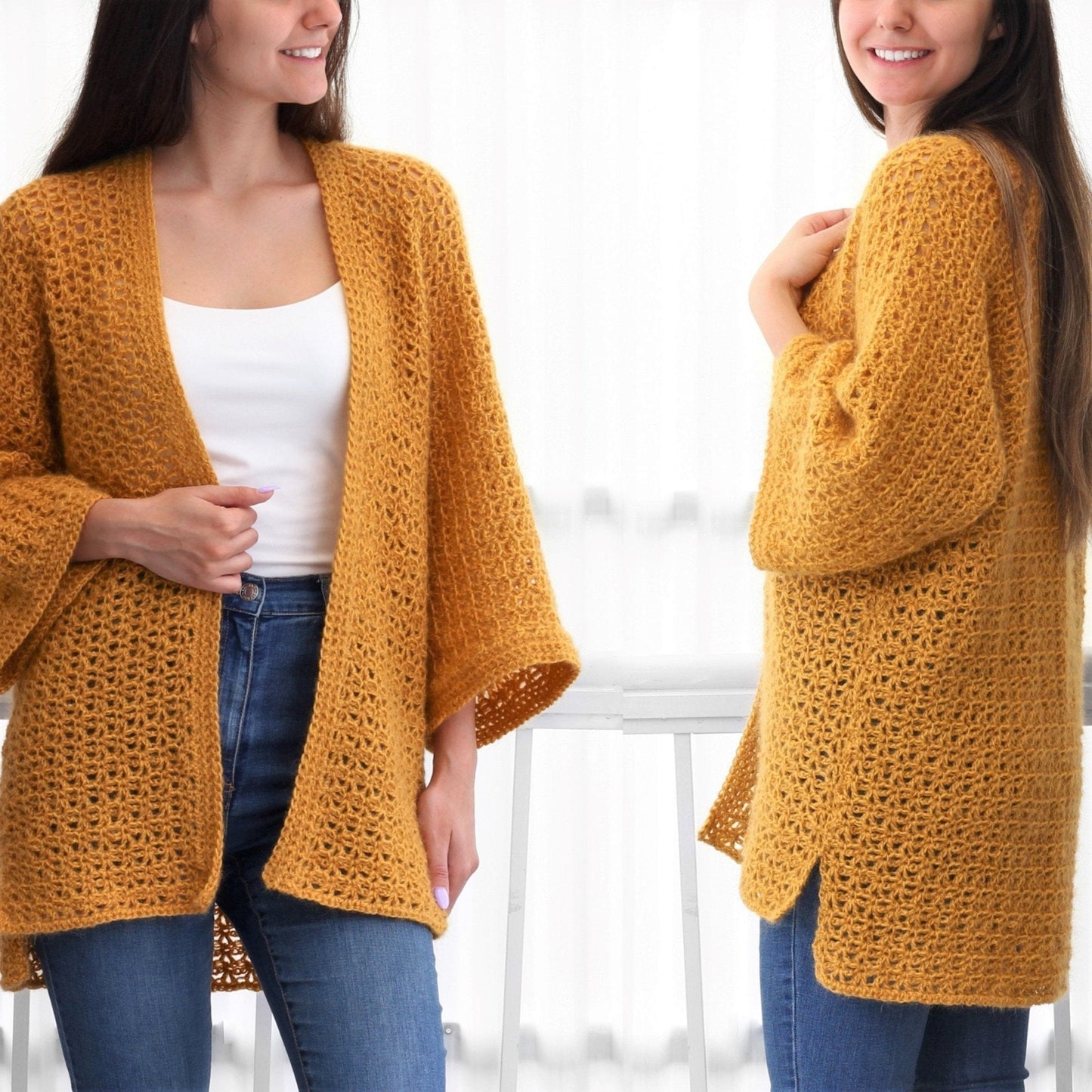 MADELYN Lace Cardigan Crochet Pattern | One-Piece Kimono Sleeves | PDF (XS–3XL) - Hakel Liebe