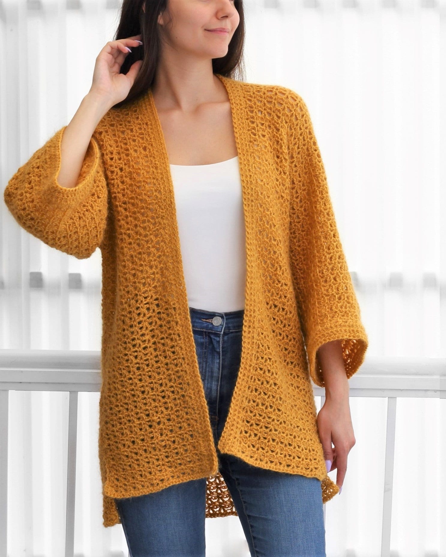 MADELYN Lace Cardigan Crochet Pattern | One-Piece Kimono Sleeves | PDF (XS–3XL) - Hakel Liebe