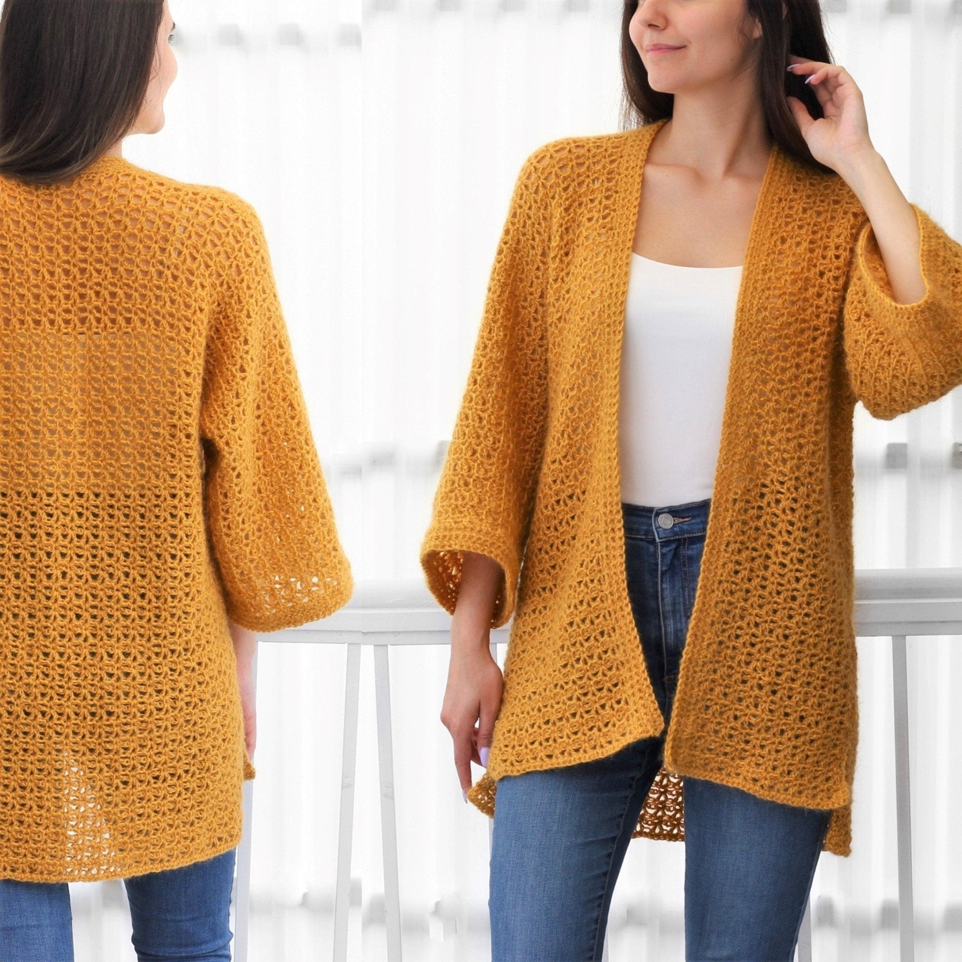 MADELYN Lace Cardigan Crochet Pattern | One-Piece Kimono Sleeves | PDF (XS–3XL) - Hakel Liebe