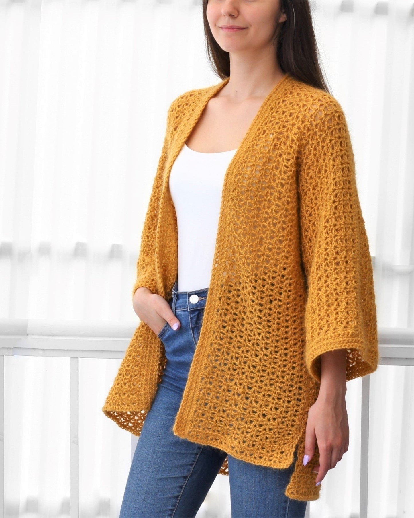 MADELYN Lace Cardigan Crochet Pattern | One-Piece Kimono Sleeves | PDF (XS–3XL) - Hakel Liebe