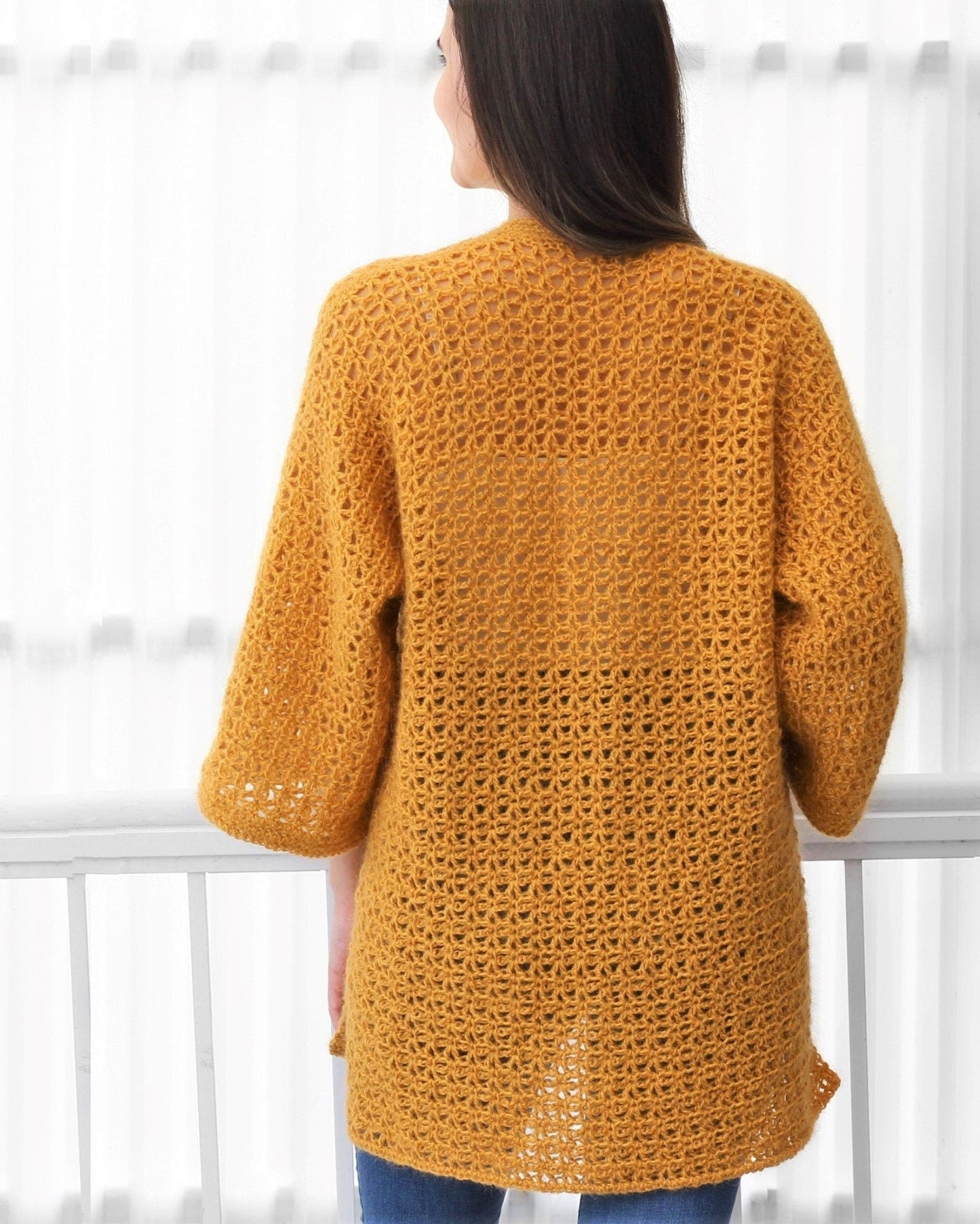 MADELYN Lace Cardigan Crochet Pattern | One-Piece Kimono Sleeves | PDF (XS–3XL) - Hakel Liebe