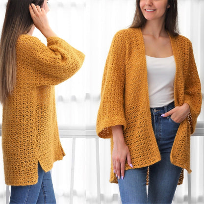 MADELYN Lace Cardigan Crochet Pattern | One-Piece Kimono Sleeves | PDF (XS–3XL) - Hakel Liebe