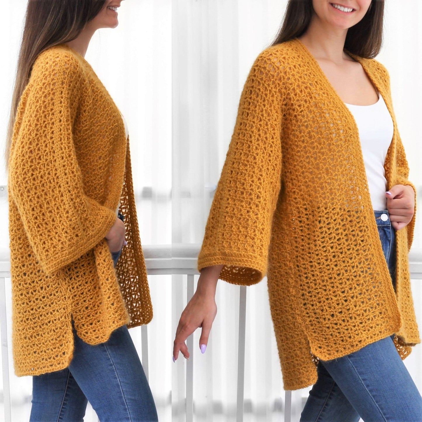 MADELYN Lace Cardigan Crochet Pattern | One-Piece Kimono Sleeves | PDF (XS–3XL) - Hakel Liebe