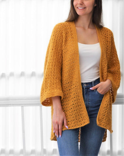 MADELYN Lace Cardigan Crochet Pattern | One-Piece Kimono Sleeves | PDF (XS–3XL) - Hakel Liebe