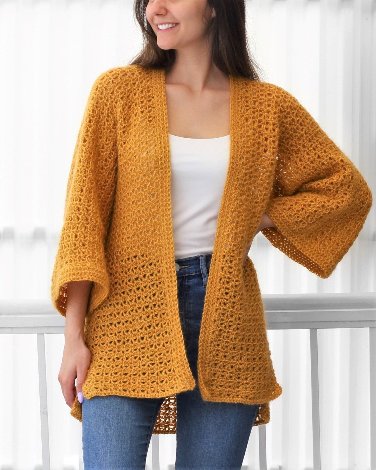 MADELYN Lace Cardigan Crochet Pattern | One-Piece Kimono Sleeves | PDF (XS–3XL) - Hakel Liebe