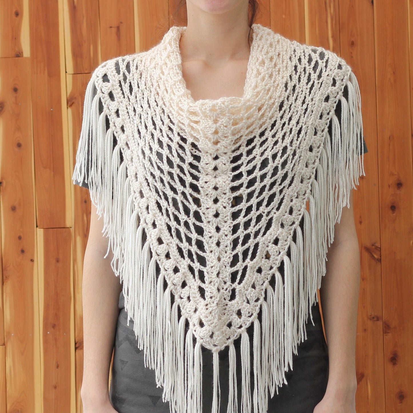 MEDA Triangle Shawl Crochet Pattern | Boho Fringe Wrap, 2 Stitches Only | PDF - Hakel Liebe