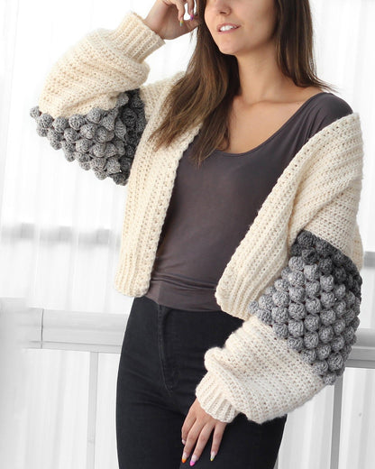 NAOMI Bobble Cardigan Crochet Pattern | Playful Texture, Relaxed Fit | PDF (XS–3XL) - Hakel Liebe