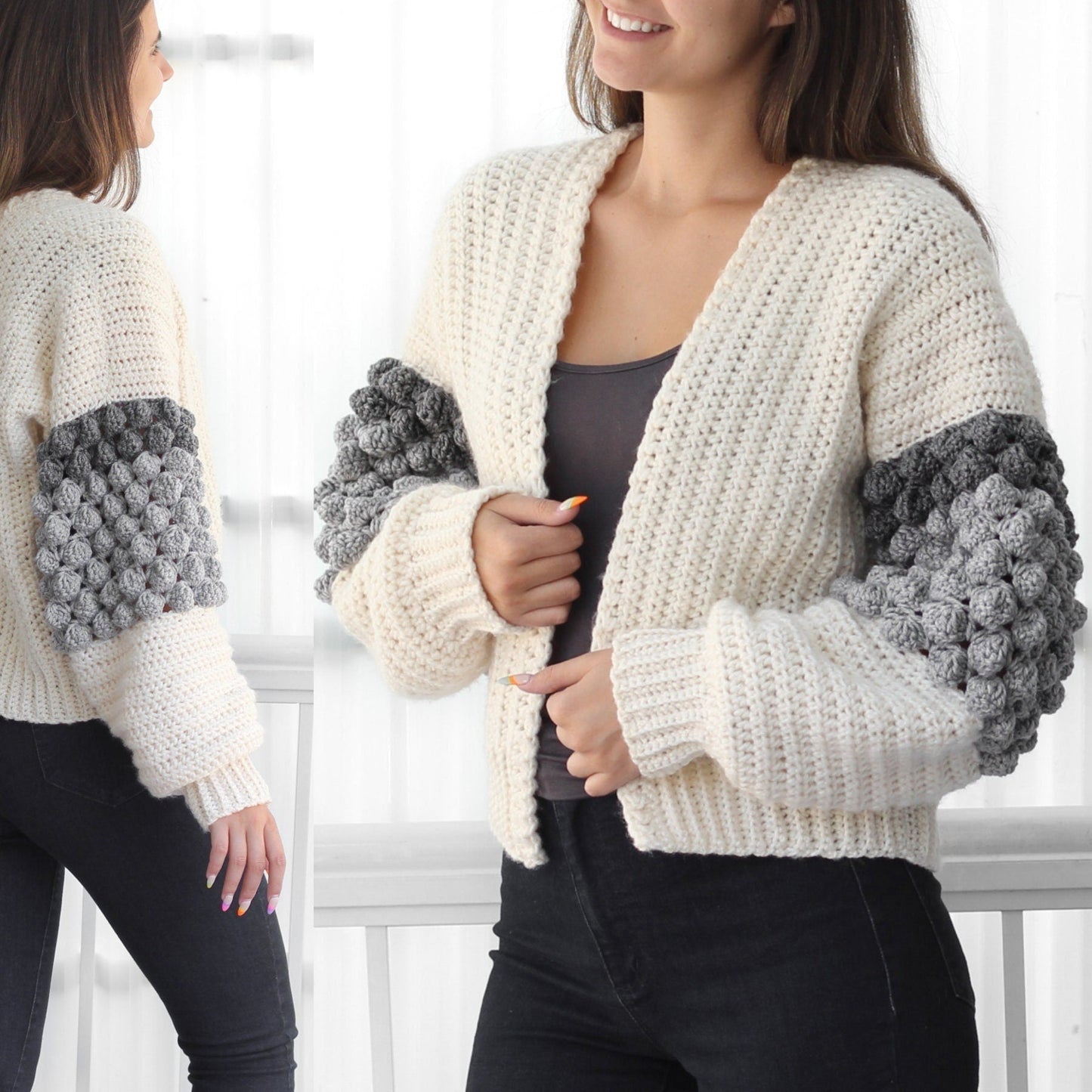 NAOMI Bobble Cardigan Crochet Pattern | Playful Texture, Relaxed Fit | PDF (XS–3XL) - Hakel Liebe
