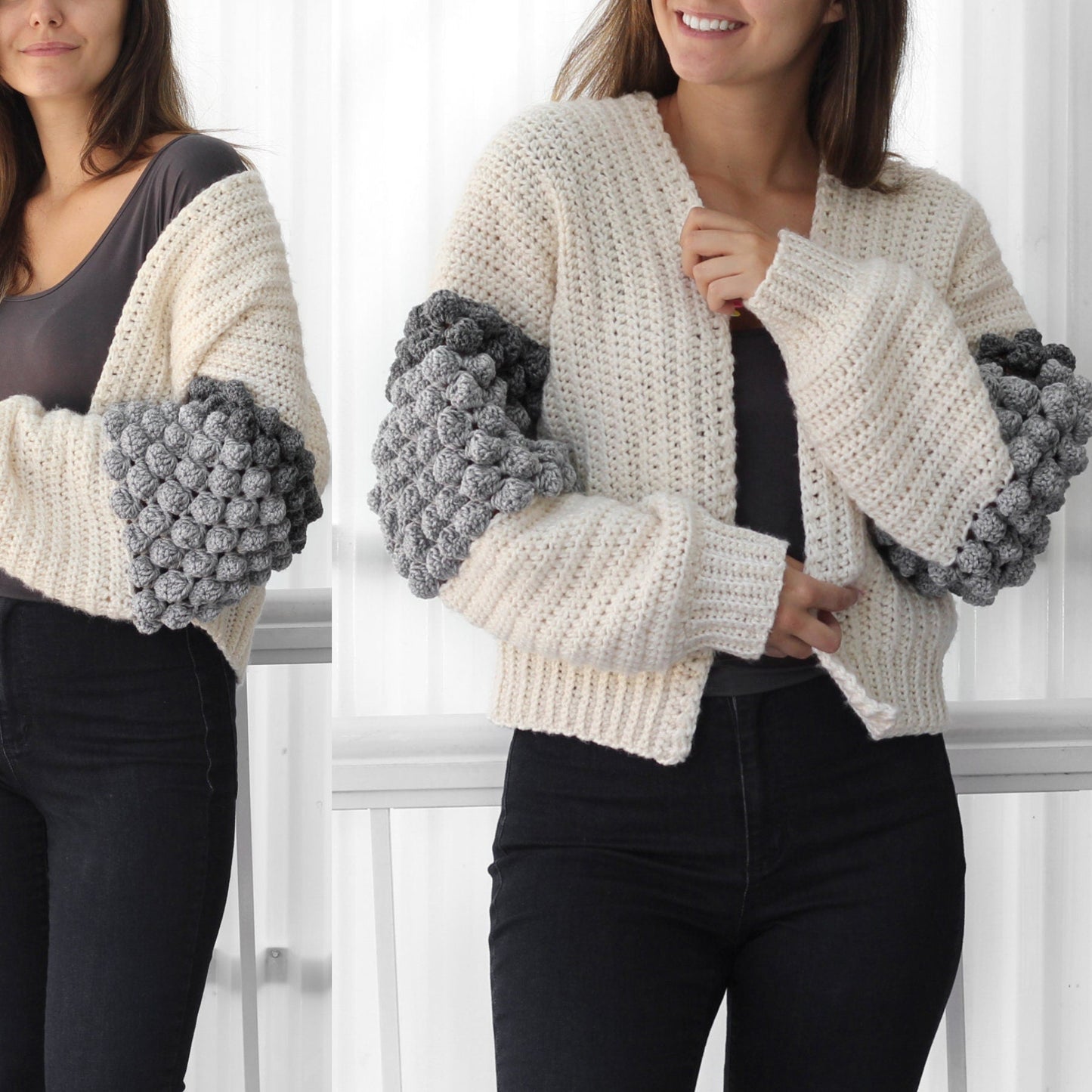 NAOMI Bobble Cardigan Crochet Pattern | Playful Texture, Relaxed Fit | PDF (XS–3XL) - Hakel Liebe