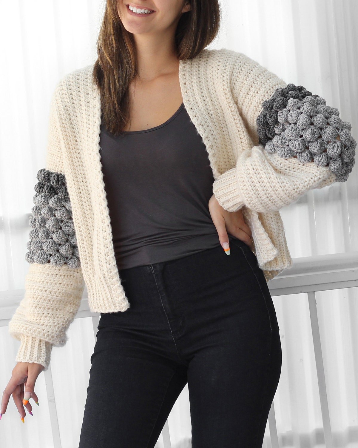 NAOMI Bobble Cardigan Crochet Pattern | Playful Texture, Relaxed Fit | PDF (XS–3XL) - Hakel Liebe