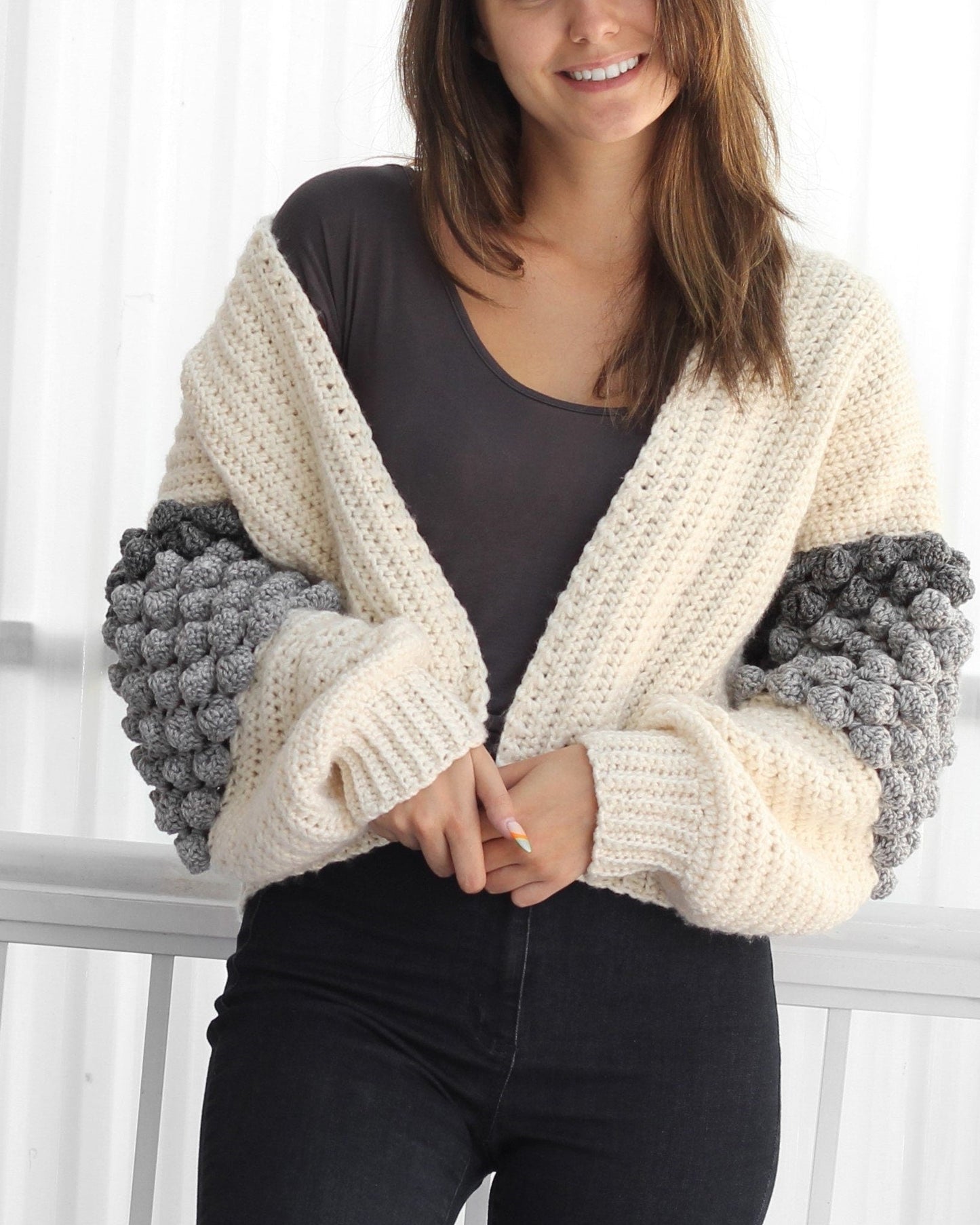 NAOMI Bobble Cardigan Crochet Pattern | Playful Texture, Relaxed Fit | PDF (XS–3XL) - Hakel Liebe