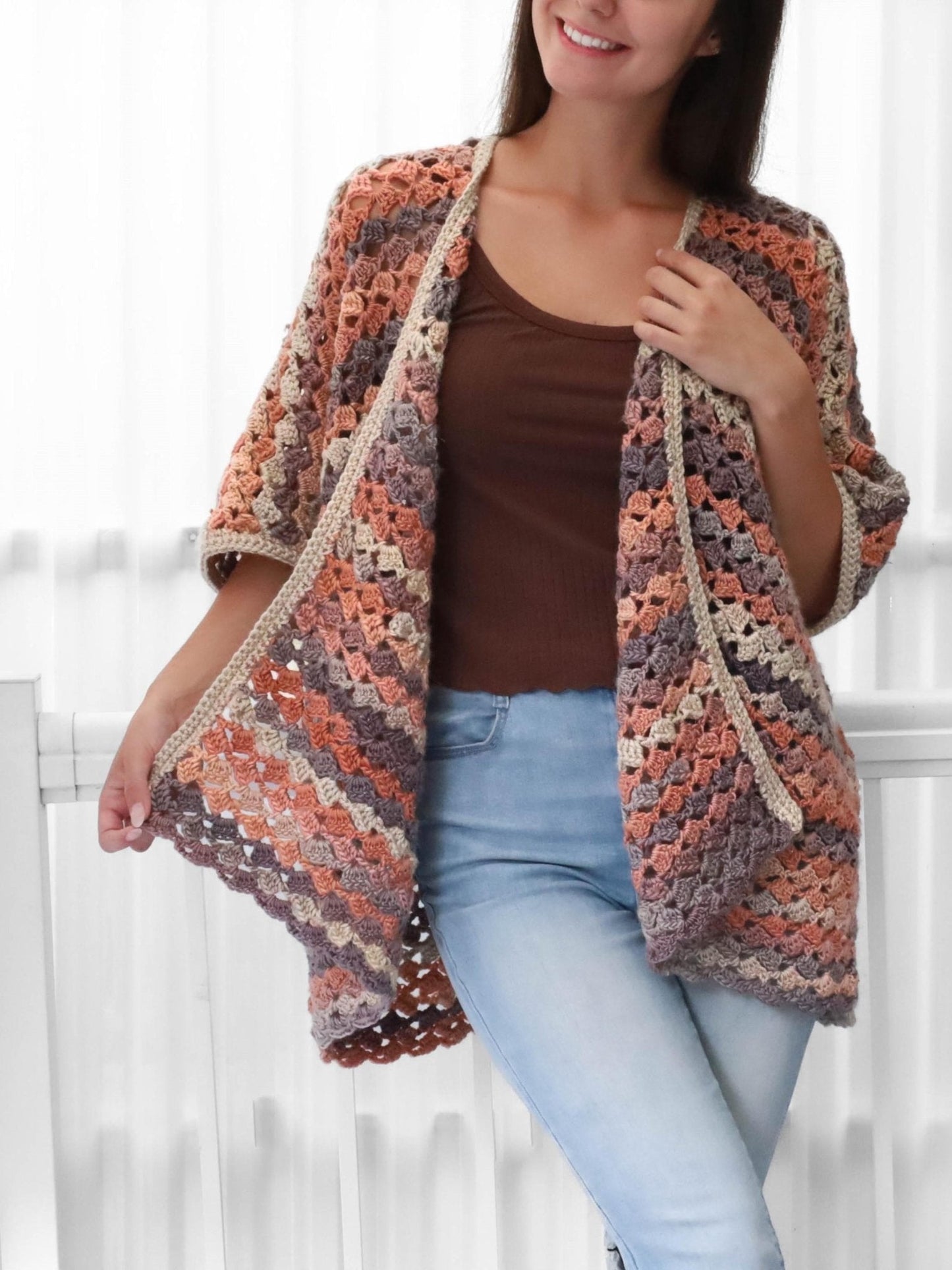 SARAH Poncho-Cardigan Crochet Pattern | Flowing Shell Stitch Layer | PDF (XS–4XL) - Hakel Liebe