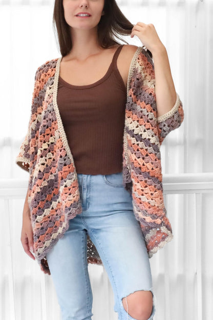 SARAH Poncho-Cardigan Crochet Pattern | Flowing Shell Stitch Layer | PDF (XS–4XL) - Hakel Liebe