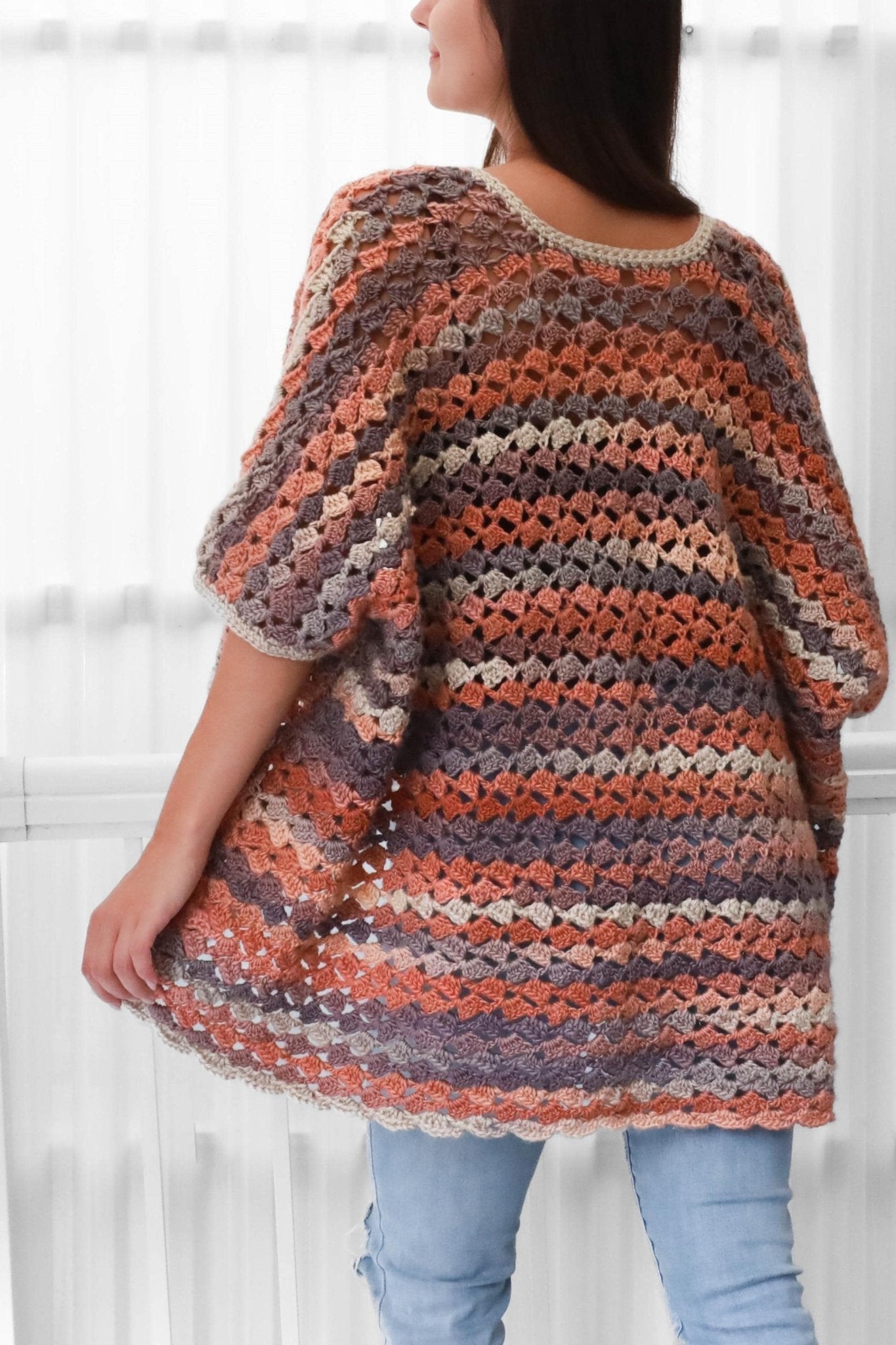 SARAH Poncho-Cardigan Crochet Pattern | Flowing Shell Stitch Layer | PDF (XS–4XL) - Hakel Liebe