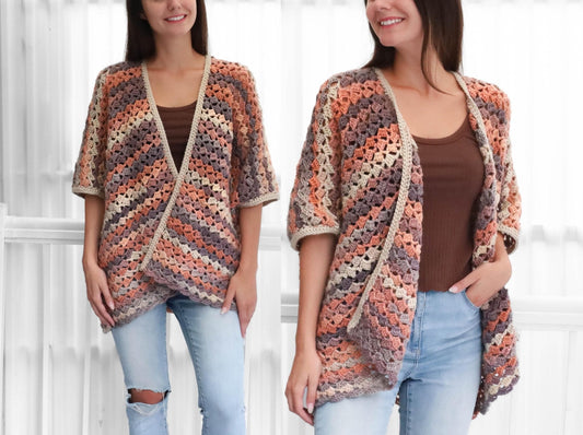 SARAH Poncho-Cardigan Crochet Pattern | Flowing Shell Stitch Layer | PDF (XS–4XL) - Hakel Liebe