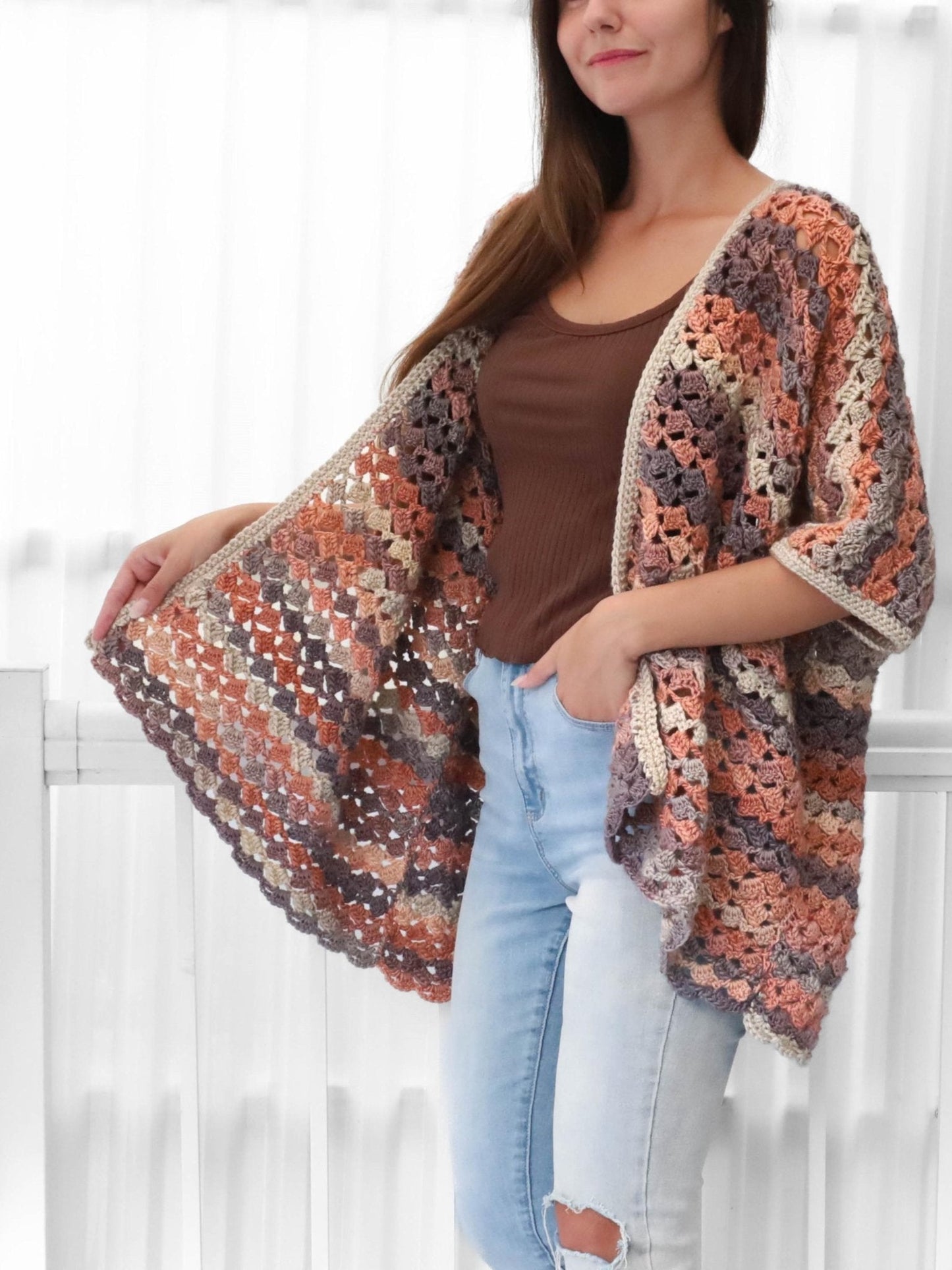 SARAH Poncho-Cardigan Crochet Pattern | Flowing Shell Stitch Layer | PDF (XS–4XL) - Hakel Liebe