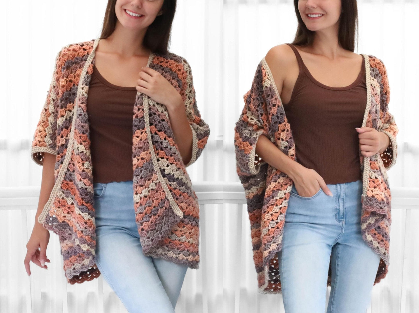 SARAH Poncho-Cardigan Crochet Pattern | Flowing Shell Stitch Layer | PDF (XS–4XL) - Hakel Liebe