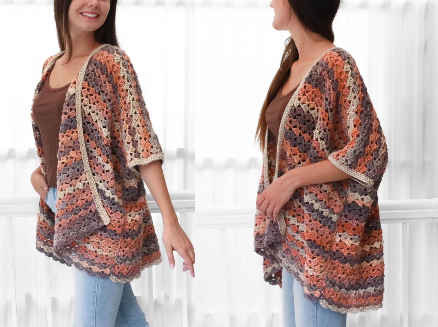 SARAH Poncho-Cardigan Crochet Pattern | Flowing Shell Stitch Layer | PDF (XS–4XL) - Hakel Liebe
