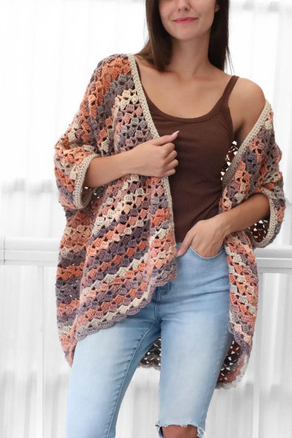 SARAH Poncho-Cardigan Crochet Pattern | Flowing Shell Stitch Layer | PDF (XS–4XL) - Hakel Liebe