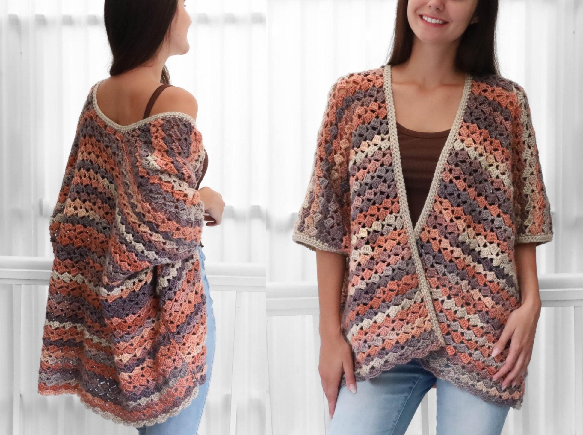 SARAH Poncho-Cardigan Crochet Pattern | Flowing Shell Stitch Layer | PDF (XS–4XL) - Hakel Liebe