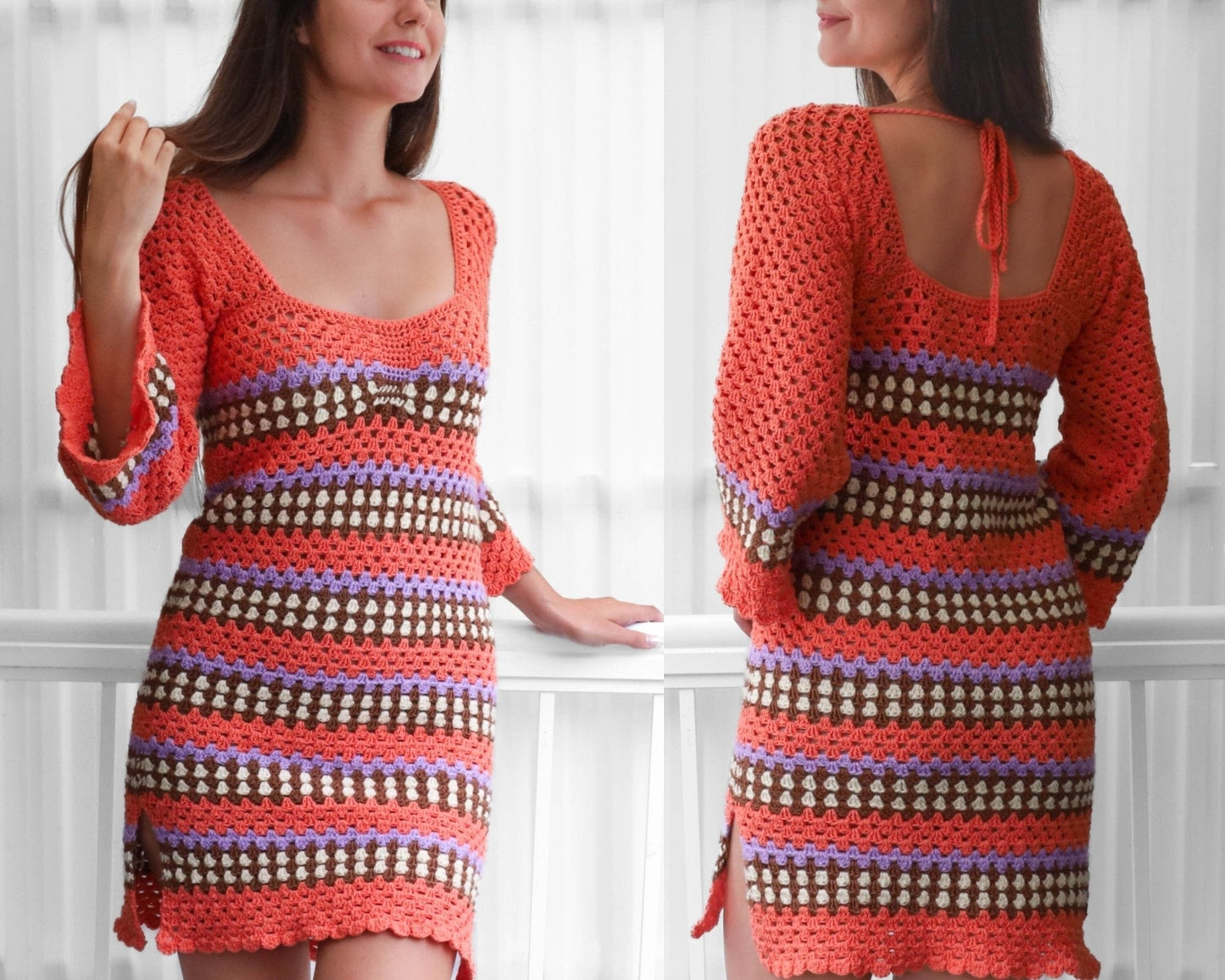 TAYLOR Fitted Dress Crochet Pattern | Granny Stitch with Side Slits | PDF (XS–3XL) - Hakel Liebe