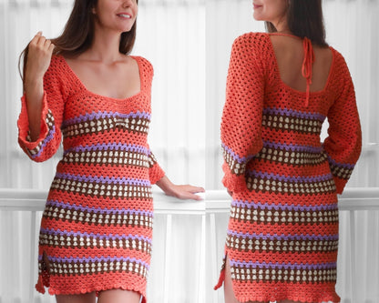TAYLOR Fitted Dress Crochet Pattern | Granny Stitch with Side Slits | PDF (XS–3XL) - Hakel Liebe